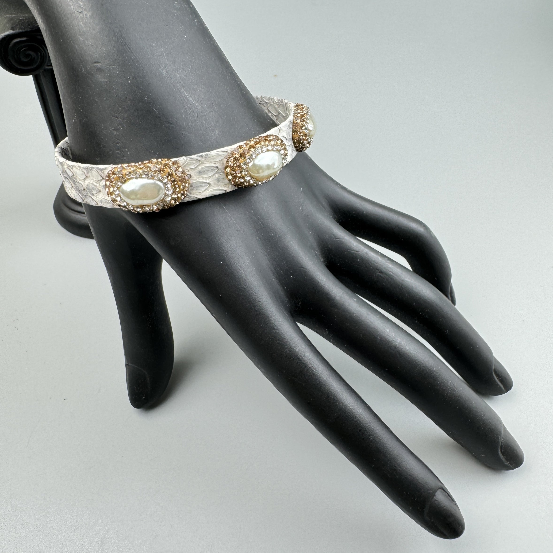 Handmade Natural Stone Rhinestone Leather Cuff Bracelet B4226
