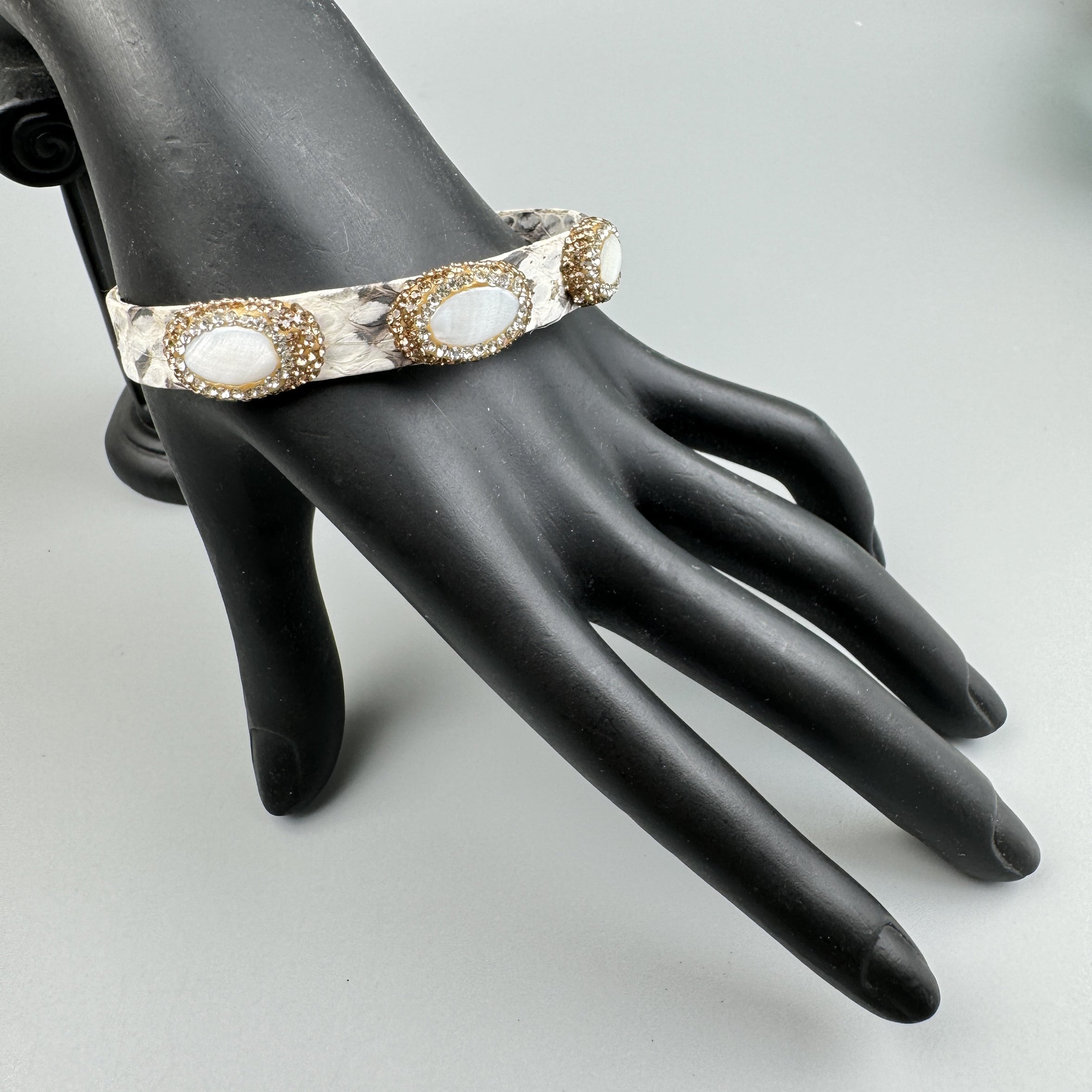 Handmade Natural Stone Rhinestone Leather Cuff Bracelet B4226