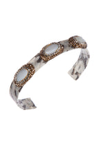Handmade Natural Stone Rhinestone Leather Cuff Bracelet B4226