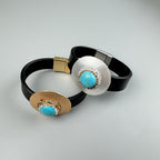 Geometric Turquoise Leather Snap Bracelet B4233