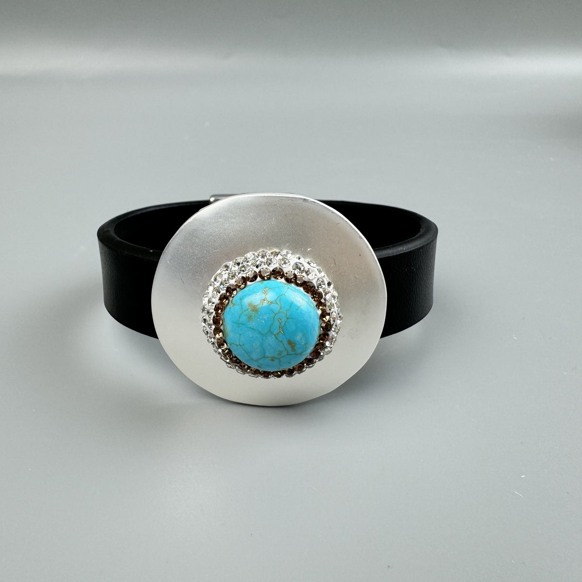 Geometric Turquoise Leather Snap Bracelet B4233