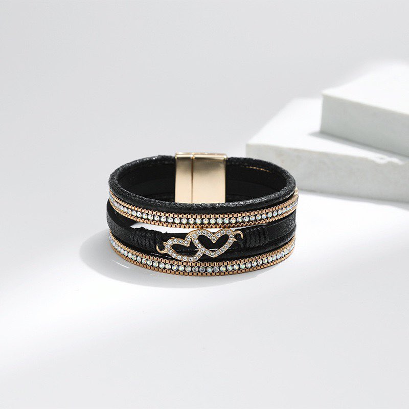 Bohemian Style Heart Shape Leatherette Magnetic Bracelet B4244