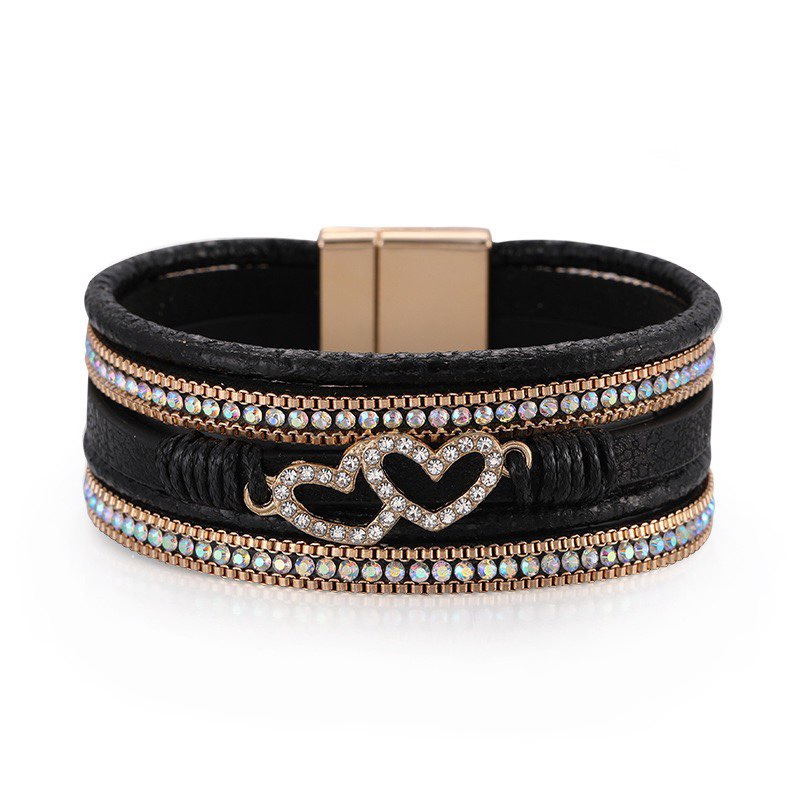 Bohemian Style Heart Shape Leatherette Magnetic Bracelet B4244