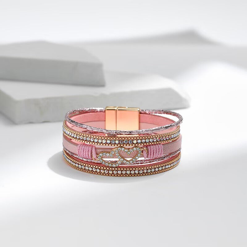 Bohemian Style Heart Shape Leatherette Magnetic Bracelet B4244