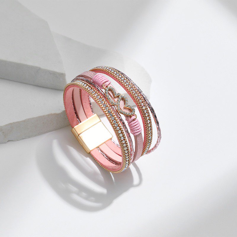 Bohemian Style Heart Shape Leatherette Magnetic Bracelet B4244