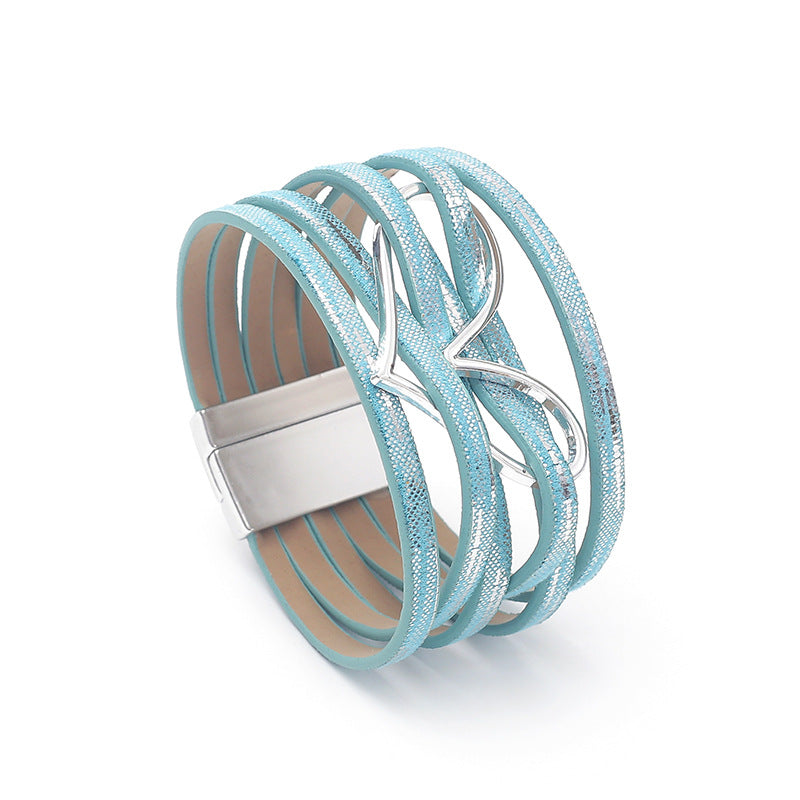 Heart Shape Multi Layer Leatherette Magnetic Bracelet B4249
