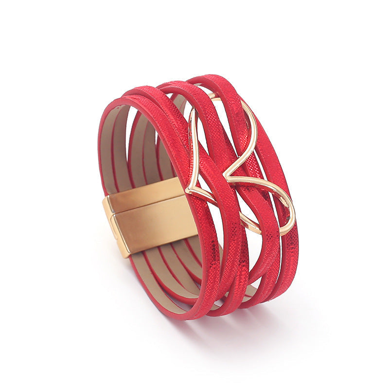 Heart Shape Multi Layer Leatherette Magnetic Bracelet B4249