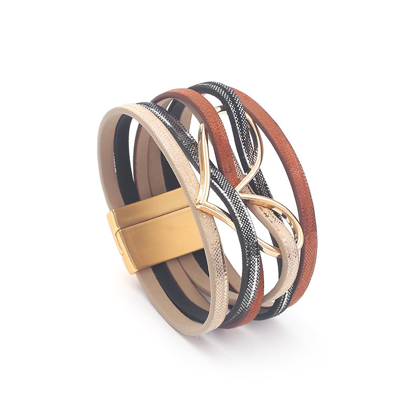 Heart Shape Multi Layer Leatherette Magnetic Bracelet B4249