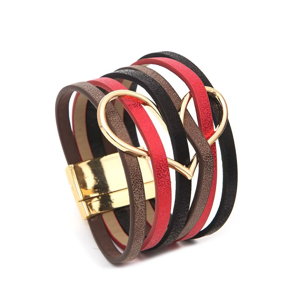 Heart Shape Multi Layer Leatherette Magnetic Bracelet B4249