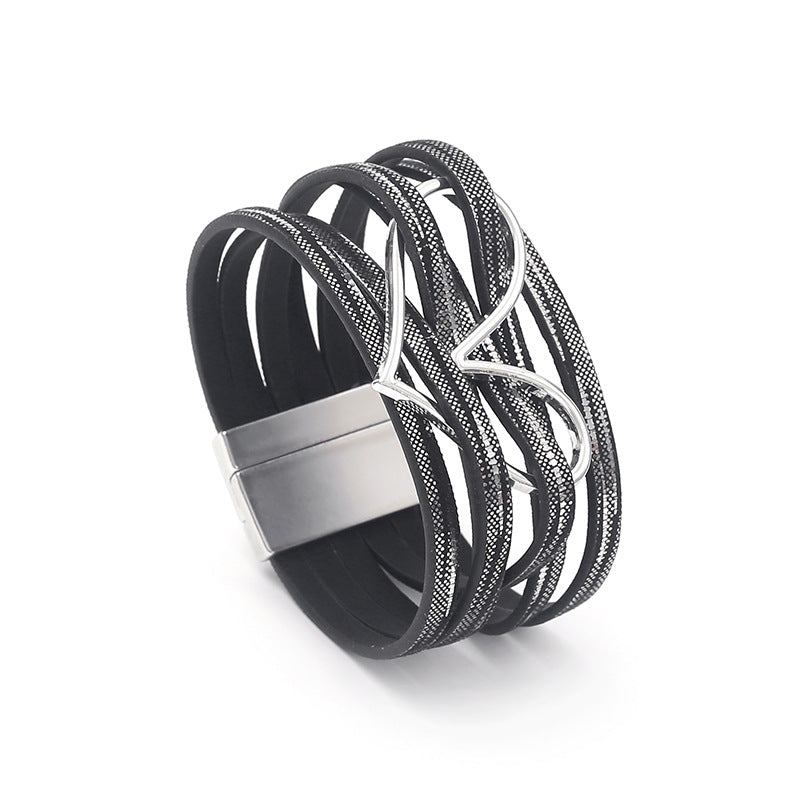 Heart Shape Multi Layer Leatherette Magnetic Bracelet B4249