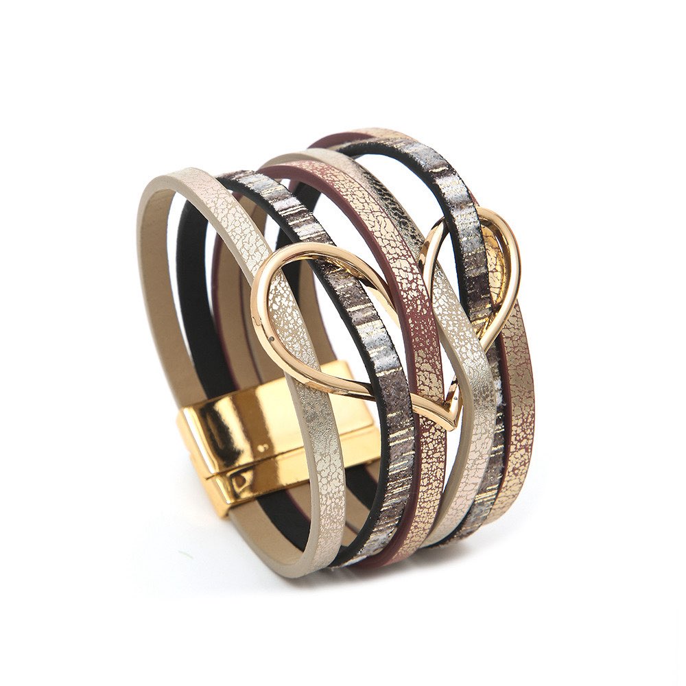 Heart Shape Multi Layer Leatherette Magnetic Bracelet B4249