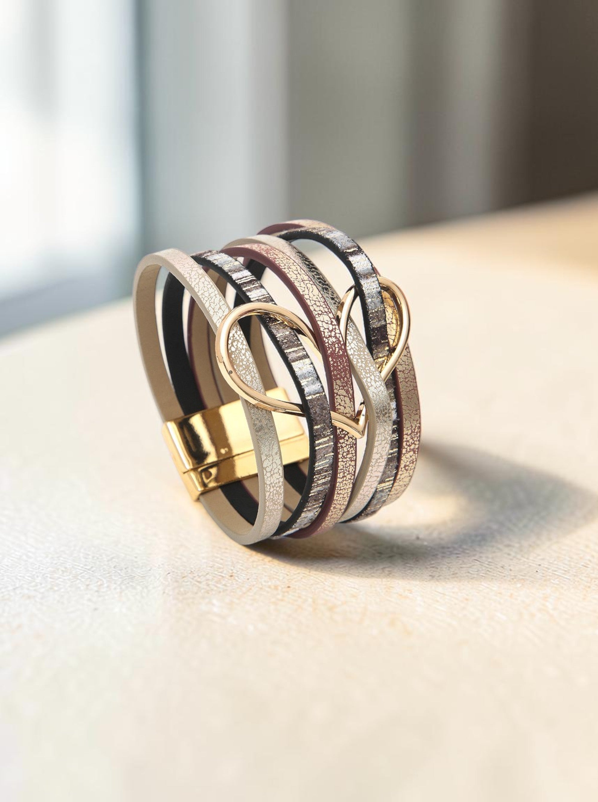 Heart Shape Multi Layer Leatherette Magnetic Bracelet B4249