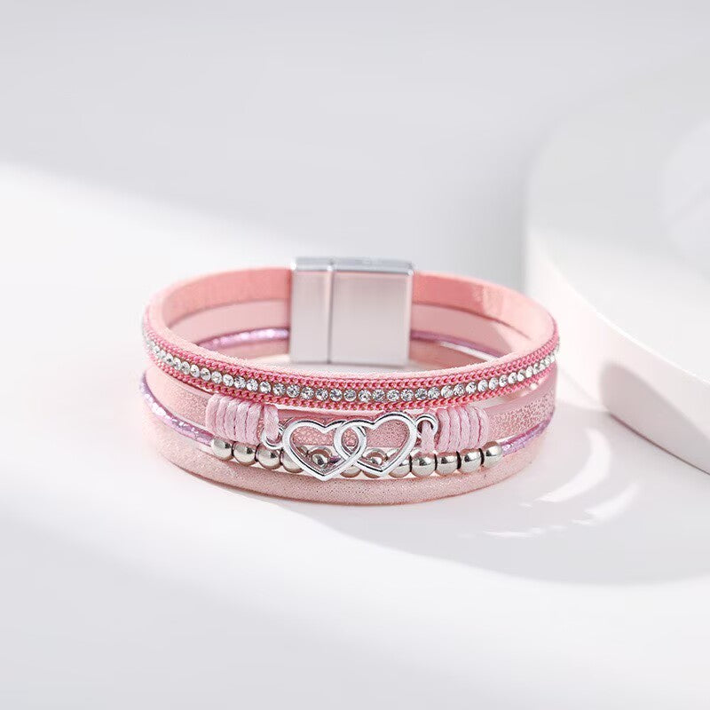 Heart Shape Leatherette Magnetic Bracelet B4289