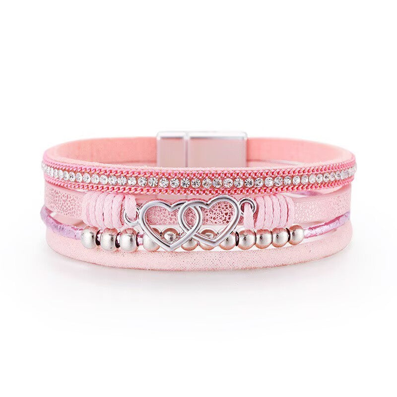 Heart Shape Leatherette Magnetic Bracelet B4289