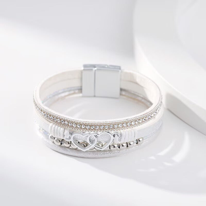 Heart Shape Leatherette Magnetic Bracelet B4289