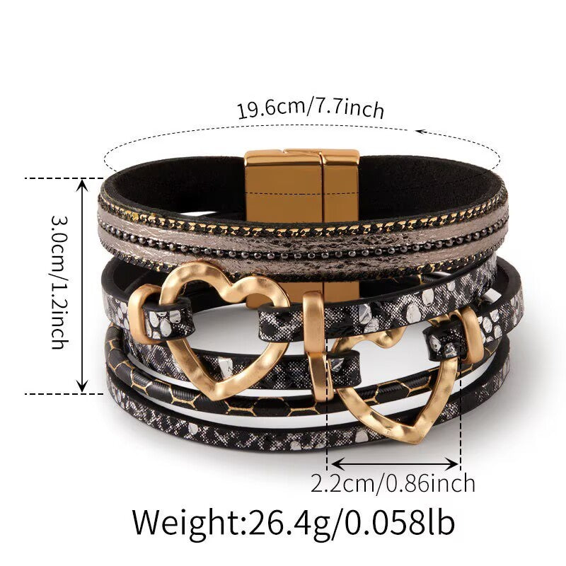 Heart Shape Multi Layer Leatherette Magnetic Bracelet B4298