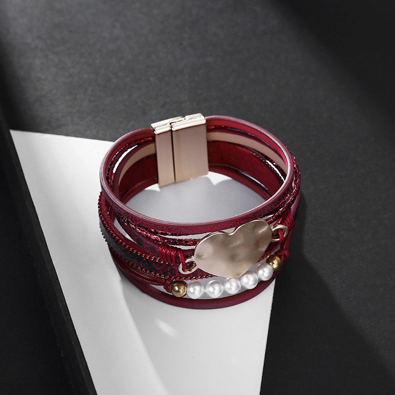 Multi Layer Snake Print Pearl Magnetic Bracelet B4299
