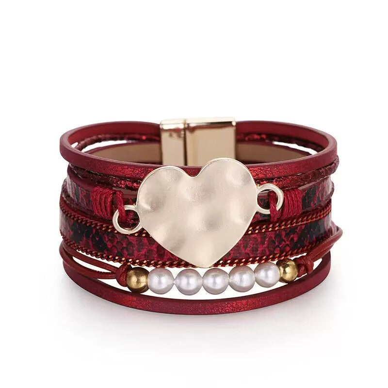 Multi Layer Snake Print Pearl Magnetic Bracelet B4299