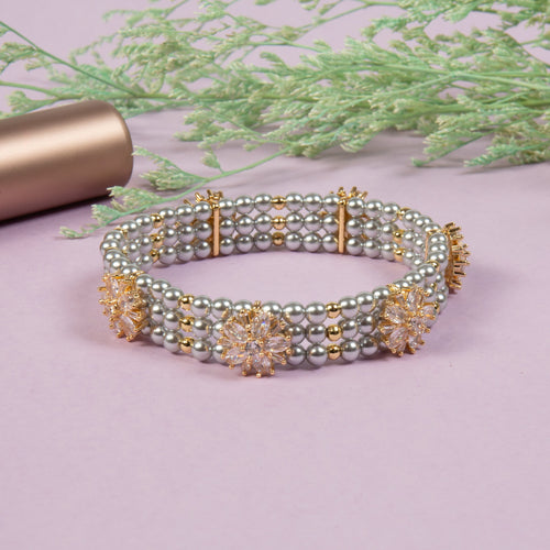 18K Gold Plated Flowers Cubic Zirconia Bracelet B4315