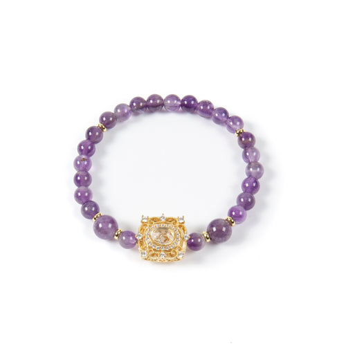 18K Gold-Plated Mixed-Stone Stretch Bracelet B4317 - Amethyst