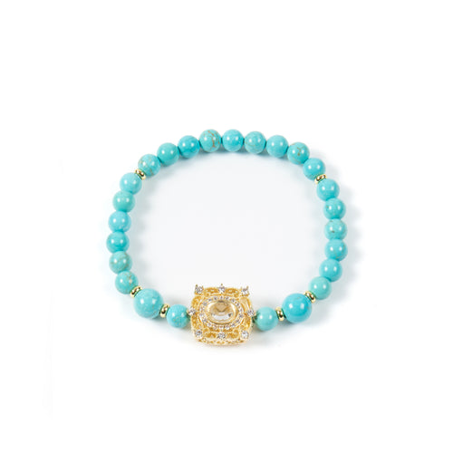 18K Gold-Plated Mixed-Stone Stretch Bracelet B4317 - Turquoise