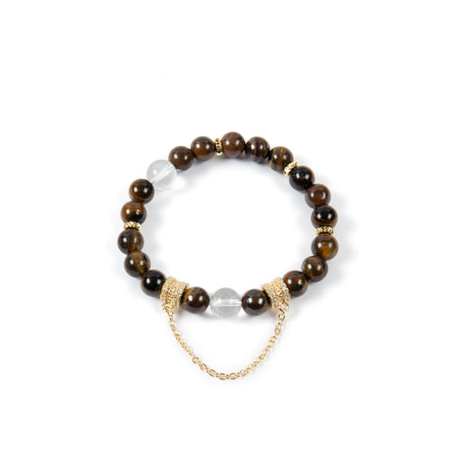 18K Gold-Plated Mixed-Stone Cubic Zirconia Stretch Bracelet B4318 - Tiger Eye