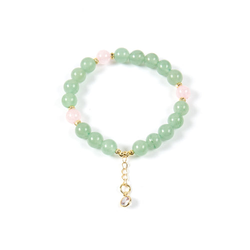 18K Gold-Plated Mixed-Stone Stretch Bracelet B4319 - Green Aventurine