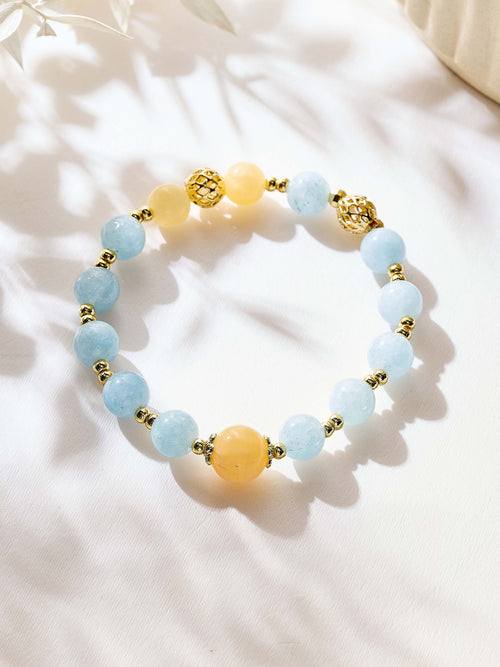 18K Gold-Plated Mixed-Stone Stretch Bracelet B4320 - Blue Jade