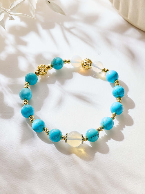 18K Gold-Plated Mixed-Stone Stretch Bracelet B4320 - Turquoise