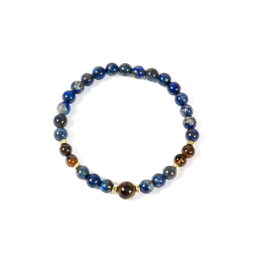 18K Gold-Plated Mixed-Stone Stretch Bracelet B4321 - Lapis