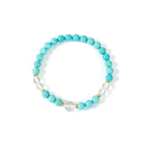 18K Gold-Plated Mixed-Stone Stretch Bracelet B4321 - Turquoise