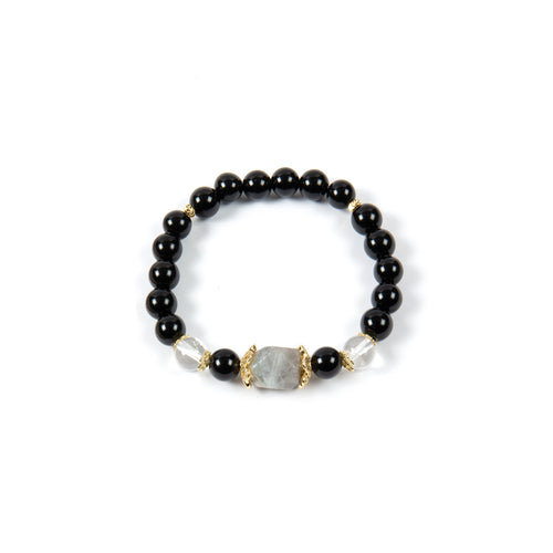 18K Gold-Plated Mixed-Stone Cubic Zirconia Stretch Bracelet B4323 - Onyx