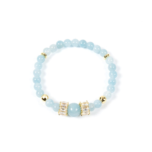 18K Gold-Plated Mixed-Stone Cubic Zirconia Stretch Bracelet B4325 - Blue Jade
