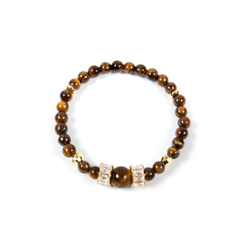 18K Gold-Plated Mixed-Stone Cubic Zirconia Stretch Bracelet B4325 - Tiger Eye