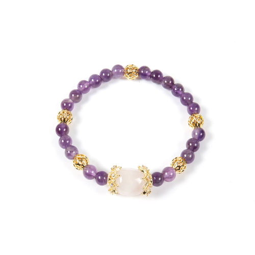 18K Gold-Plated Mixed-Stone Cubic Zirconia Stretch Bracelet B4326 - Amethyst