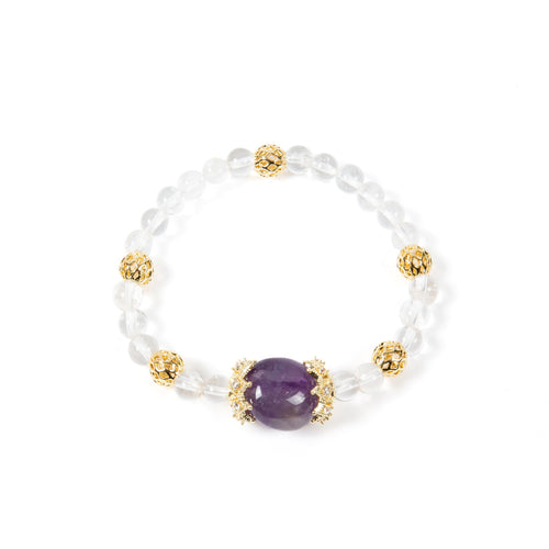 18K Gold-Plated Mixed-Stone Cubic Zirconia Stretch Bracelet B4326 - Clear Quartz