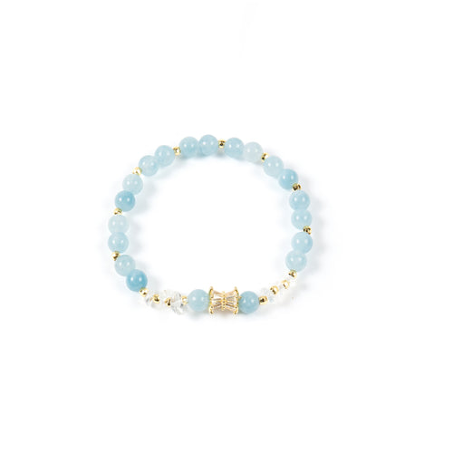 18K Gold-Plated Mixed-Stone Cubic Zirconia Stretch Bracelet B4327 - Blue Jade