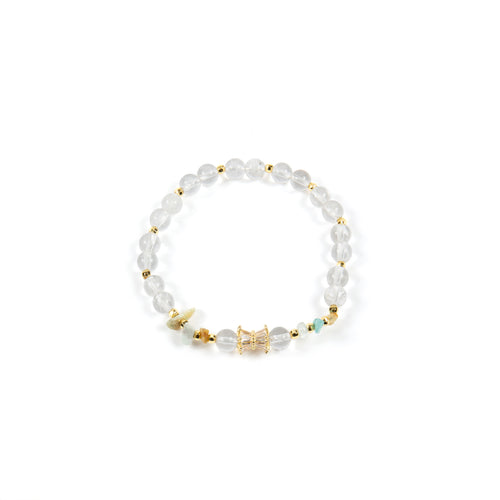 18K Gold-Plated Mixed-Stone Cubic Zirconia Stretch Bracelet B4327 - Clear Quartz