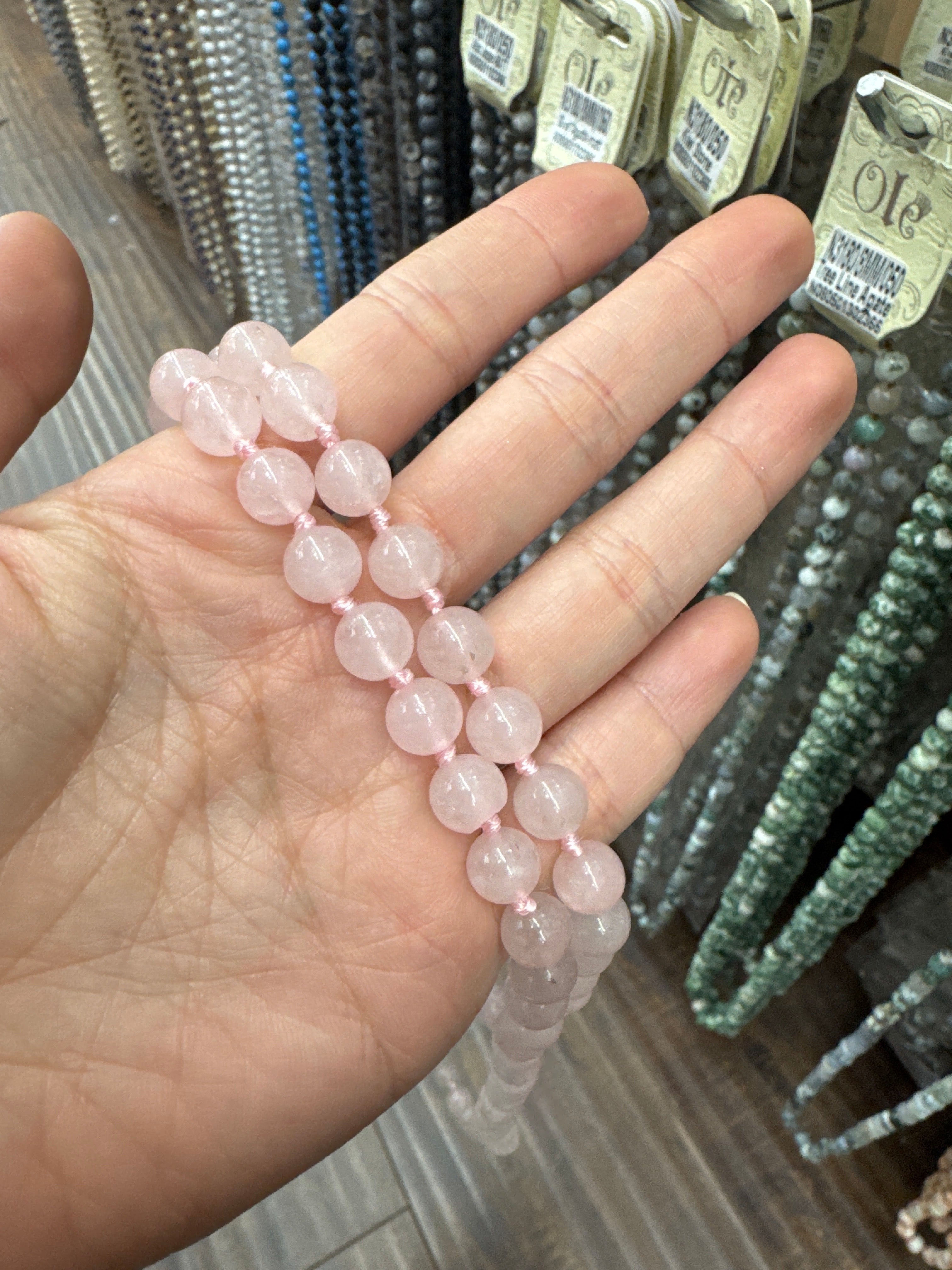 Pink Jade Bead Long Necklace N2740