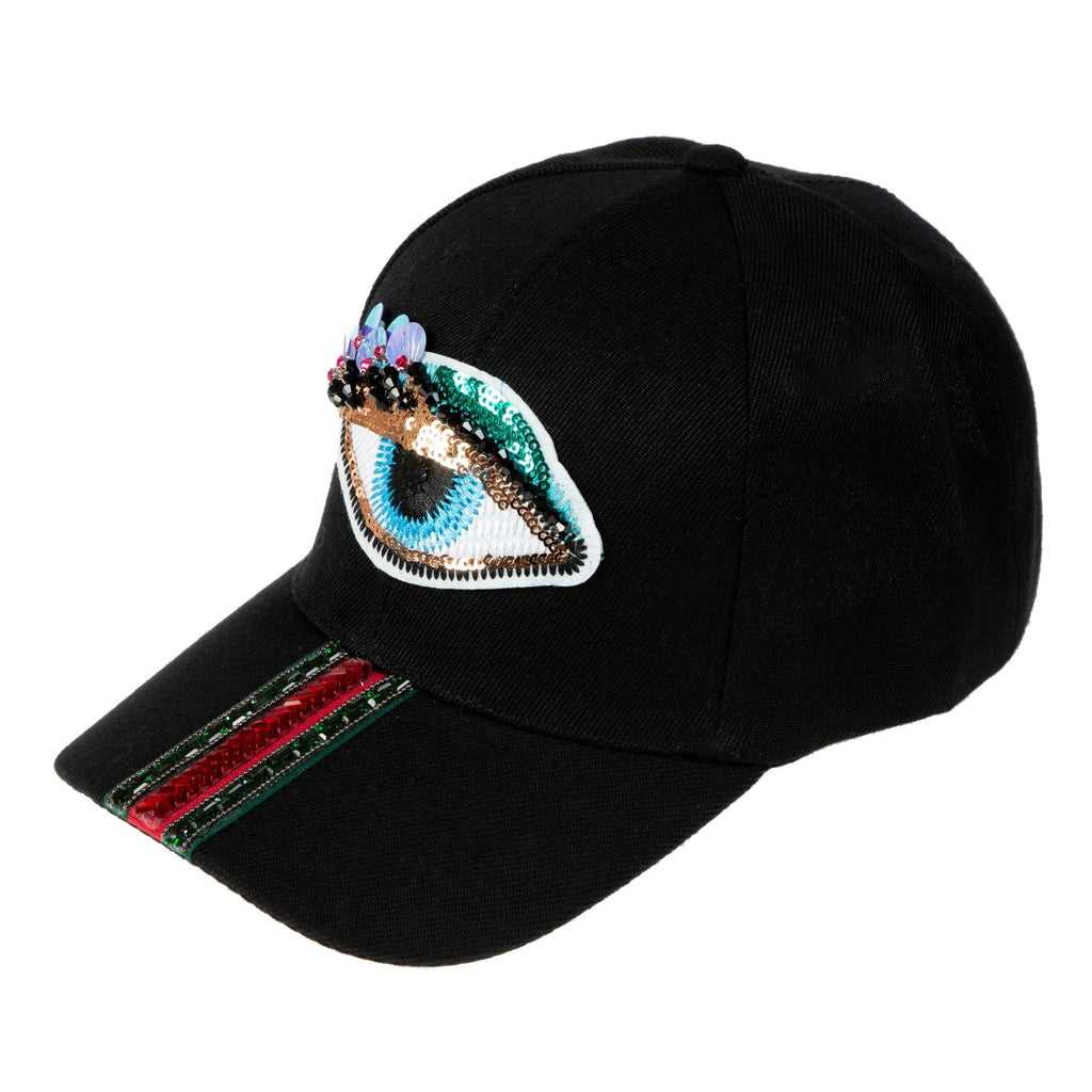 Evil Eye Striped Rhinestone Cap C0743
