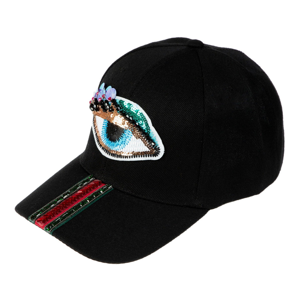 Evil Eye Striped Rhinestone Cap C0743