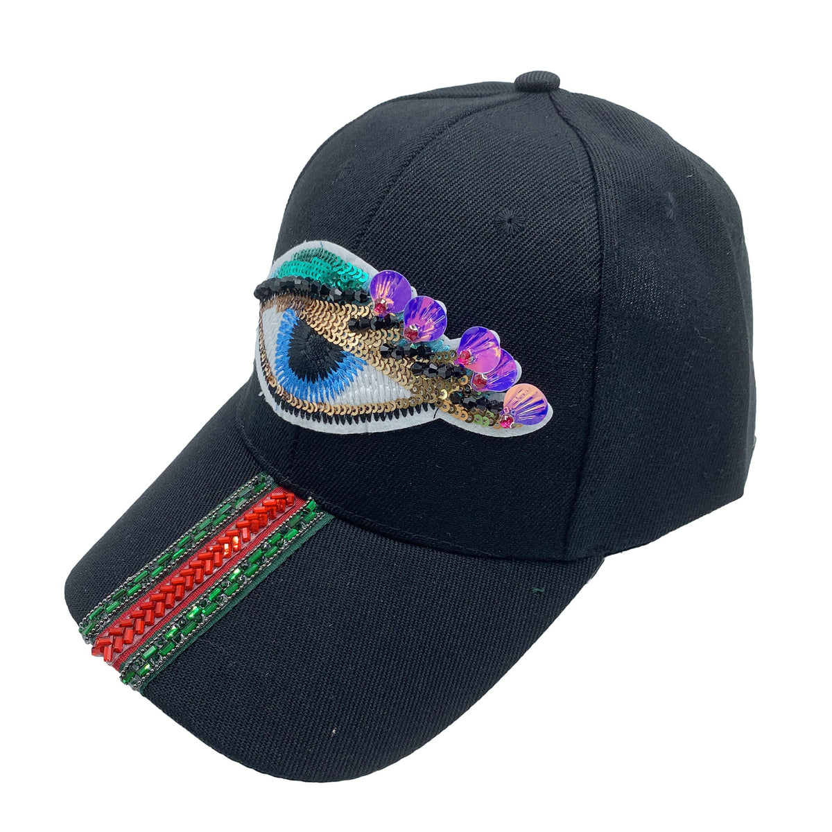Evil Eye Striped Rhinestone Cap C0743
