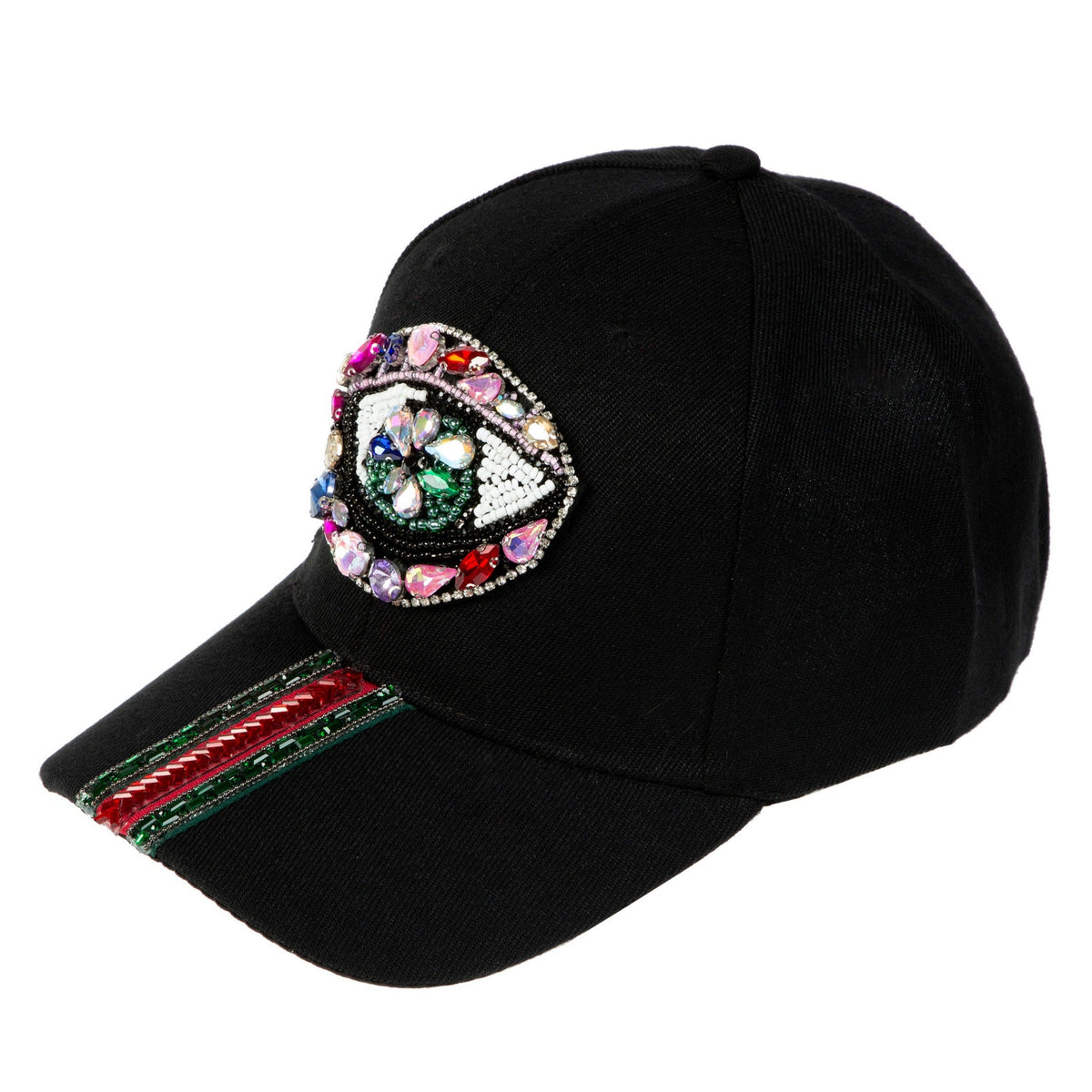 Evil Eye Striped Rhinestone Cap C0746