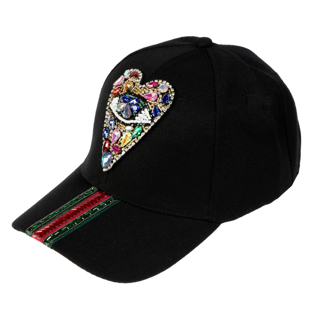 Evil Eye Heart Striped Rhinestone Cap C0747