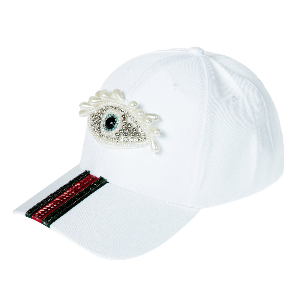 Evil Eye Pearl Rhinestone Striped Baseball Cap C0765