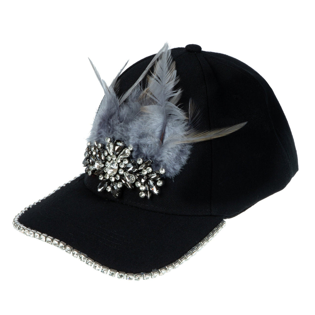 Feather Rhinestone Baseball Cap C0785