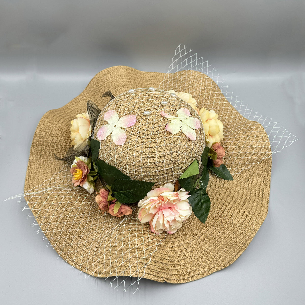 Floral Mesh Straw Fedoras C0789