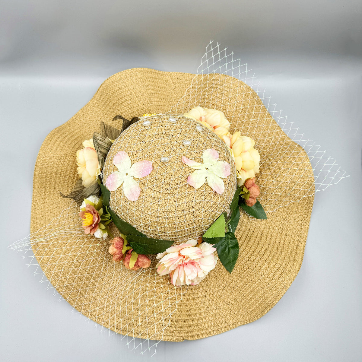 Floral Mesh Straw Fedoras C0789