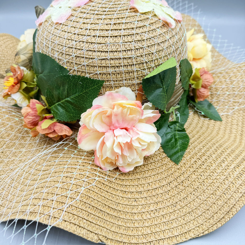 Floral Mesh Straw Fedoras C0789
