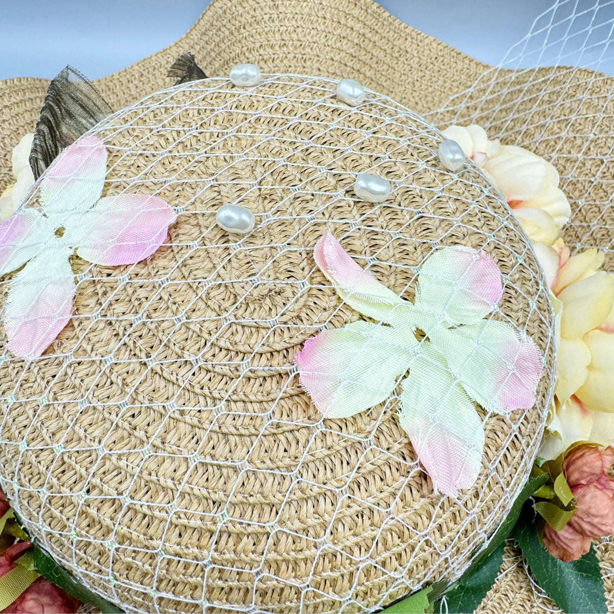Floral Mesh Straw Fedoras C0789